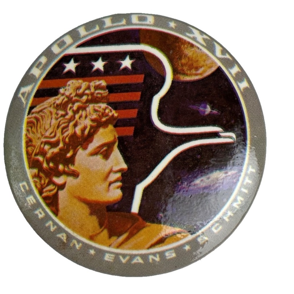 Apollo XVII Pin NASA Space Program Pinback Vintage 2" Diameter